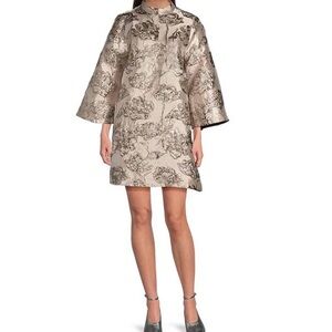 J. Marie Elegant Metallic Floral Brocade Dress NWT